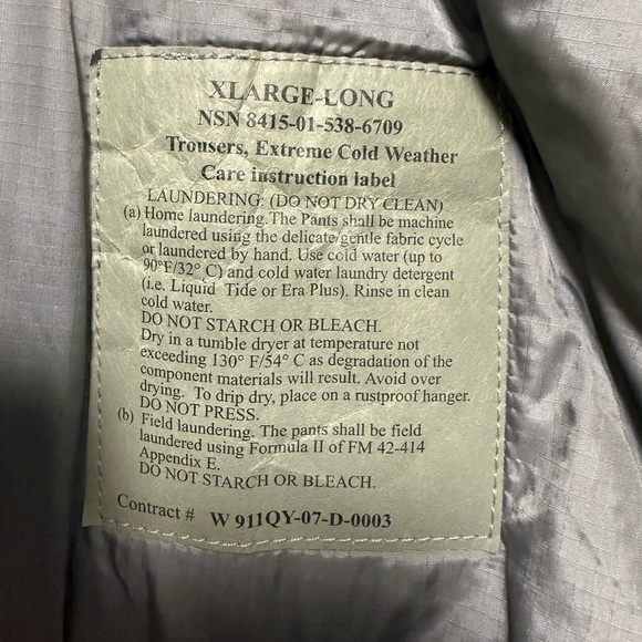 NWOT US Army Pants Generation III ECWCS Gray Extreme Cold Weather pants - Picture 6 of 7